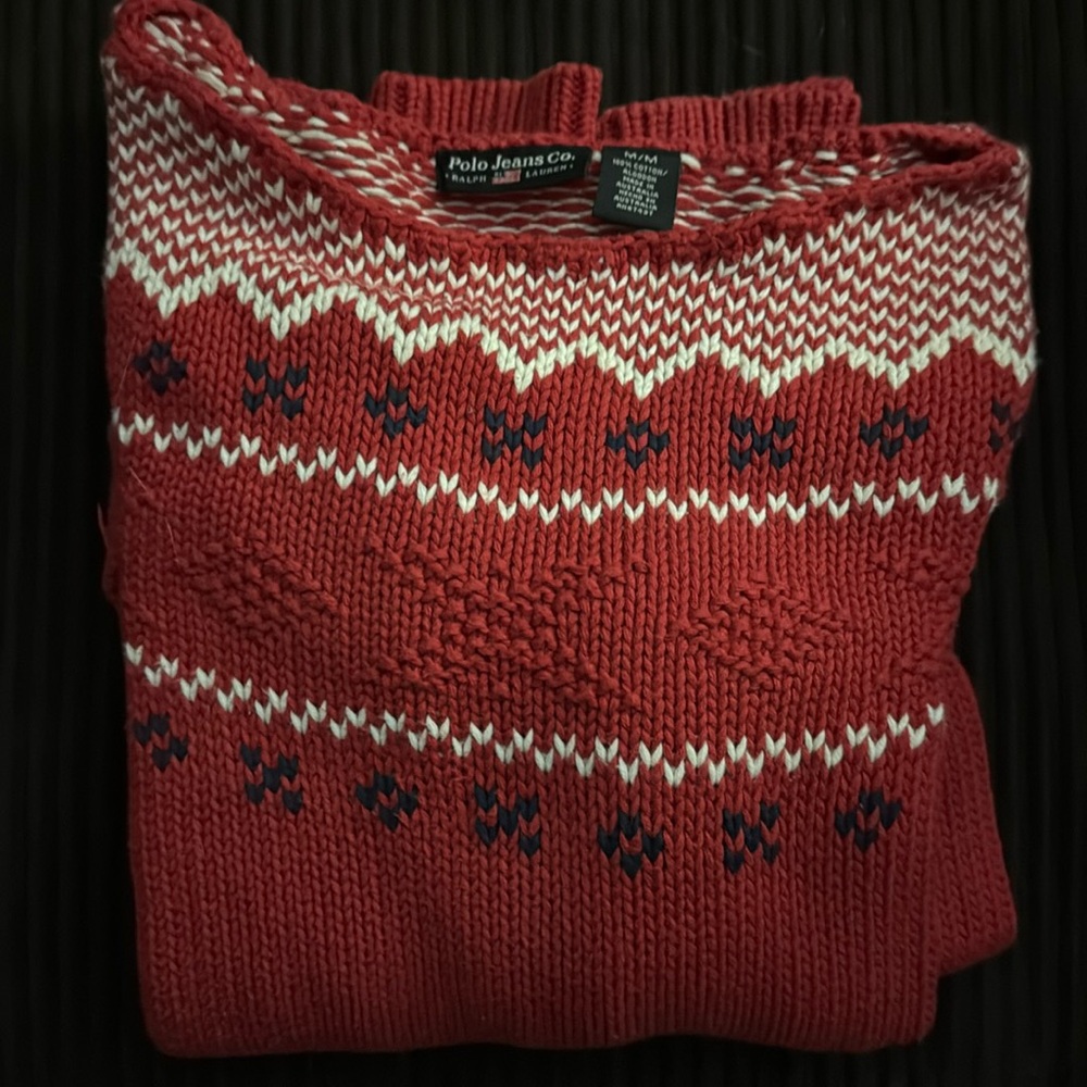 Polo jeans company Ralph Lauren, red knit sweater size medium 100% cotton. - Picture 4 of 13